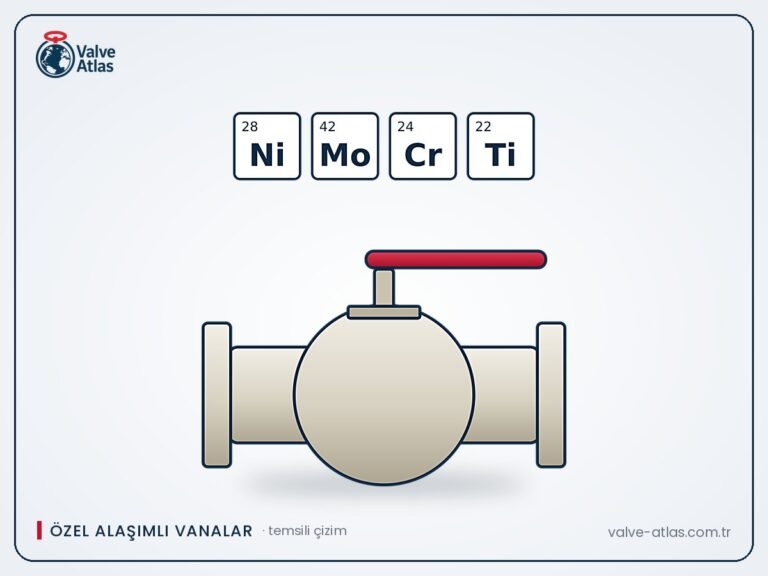 Nikel, molibden, krom ve titanyum alaşımlı vanalar, temsili çizim